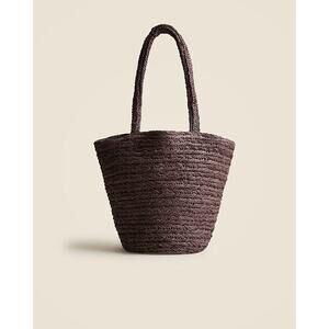 J. Crew Women's Malta Handwoven Straw Tote Bag Chocolate One Size NWT